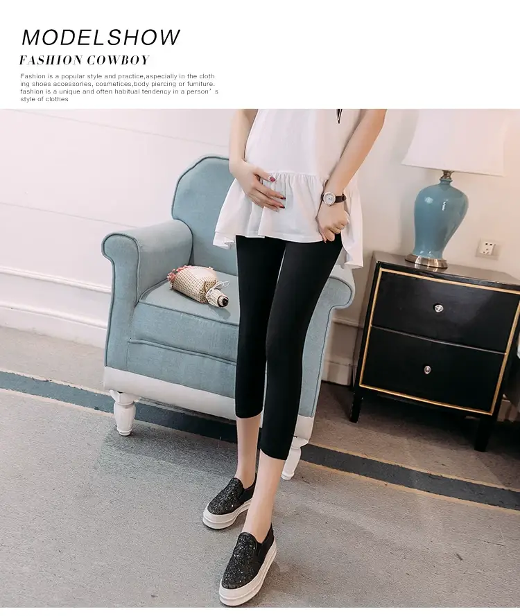 Pregnant Women's Black Elastic Leggings Summer Capri Pants — feature 14
