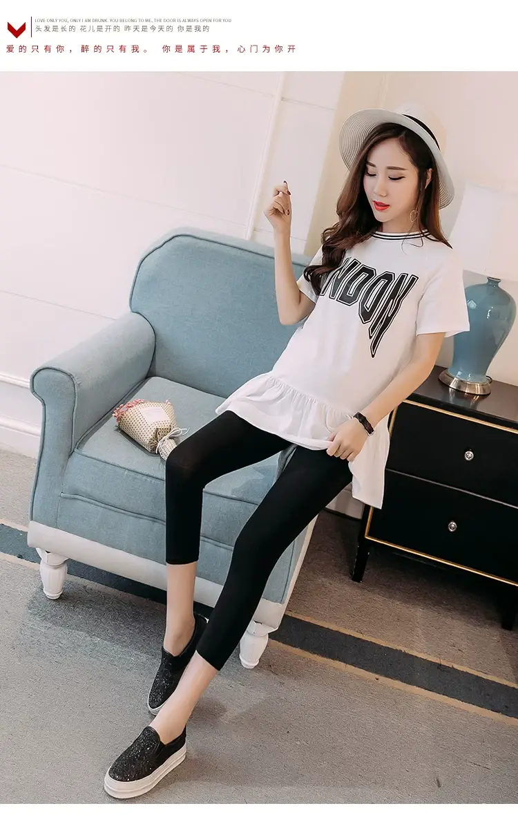 Pregnant Women's Black Elastic Leggings Summer Capri Pants — feature 15