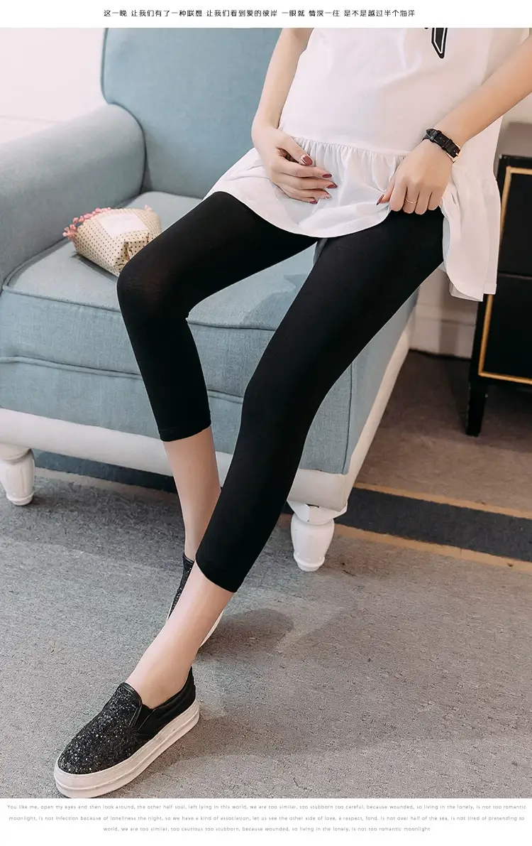 Pregnant Women's Black Elastic Leggings Summer Capri Pants — feature 17