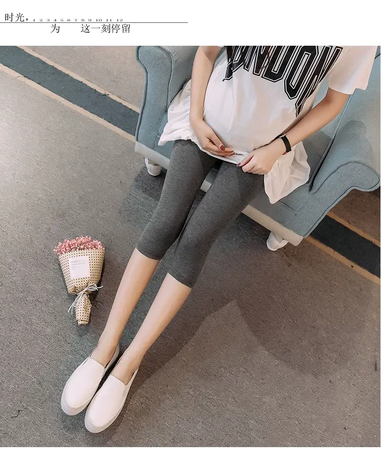 Pregnant Women's Black Elastic Leggings Summer Capri Pants — feature 19