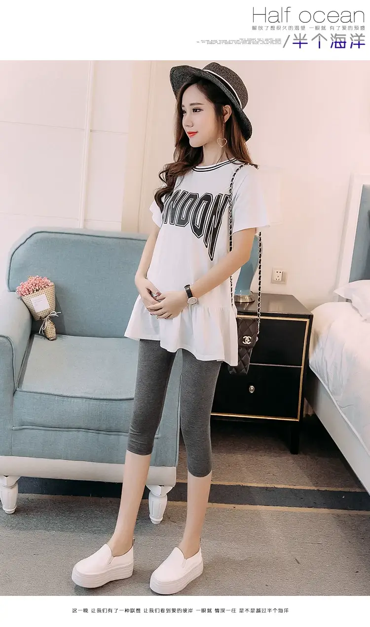 Pregnant Women's Black Elastic Leggings Summer Capri Pants — feature 22