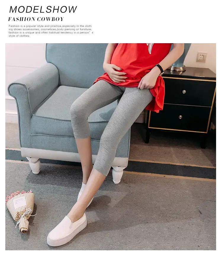 Pregnant Women's Black Elastic Leggings Summer Capri Pants — feature 23