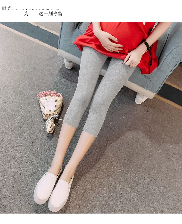 Pregnant Women's Black Elastic Leggings Summer Capri Pants — feature 24