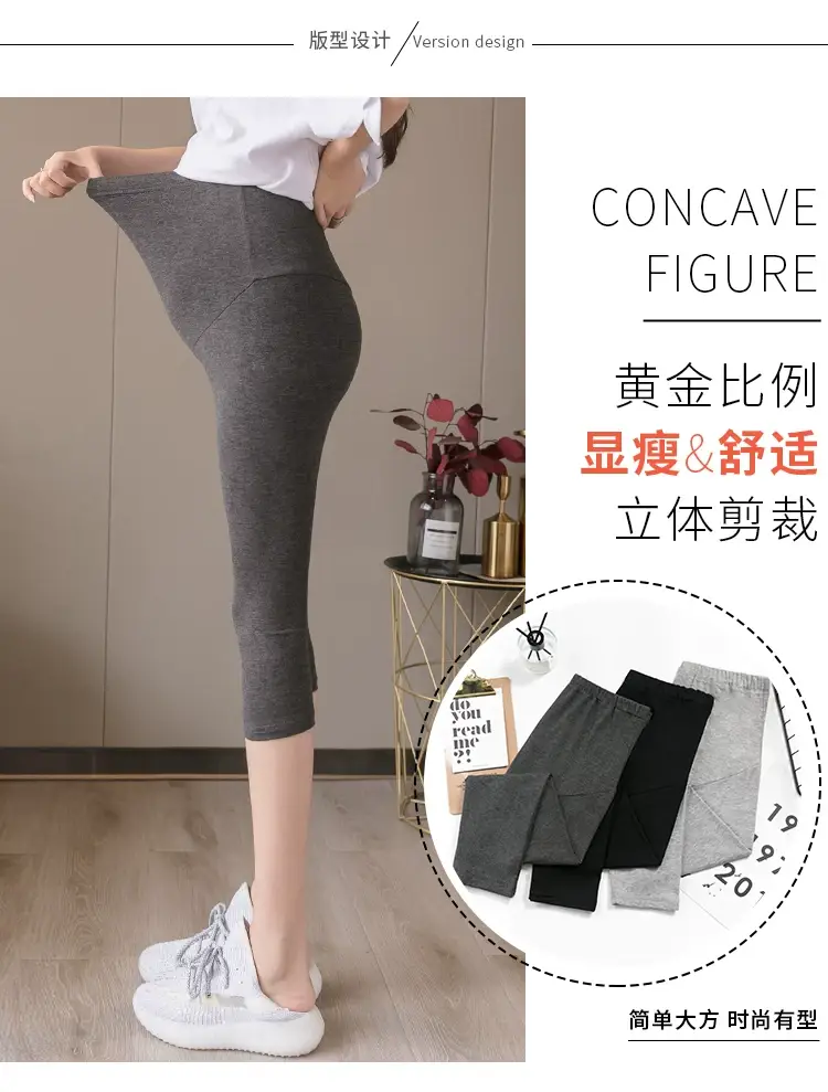 Pregnant Women's Black Elastic Leggings Summer Capri Pants — feature 7