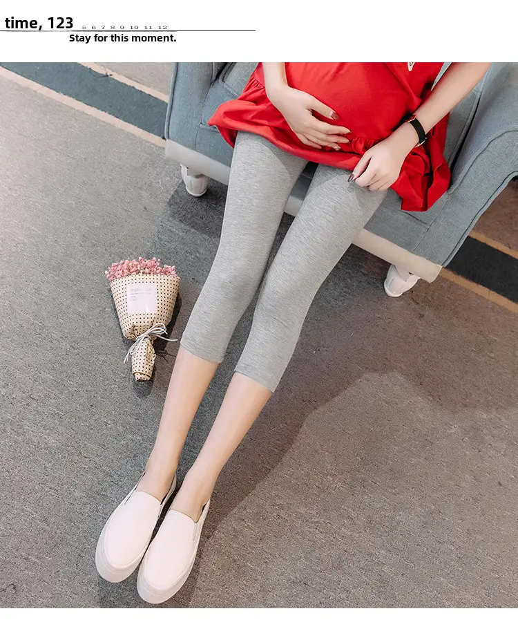 Pregnant Women's Black Elastic Leggings Summer Capri Pants - Image 7