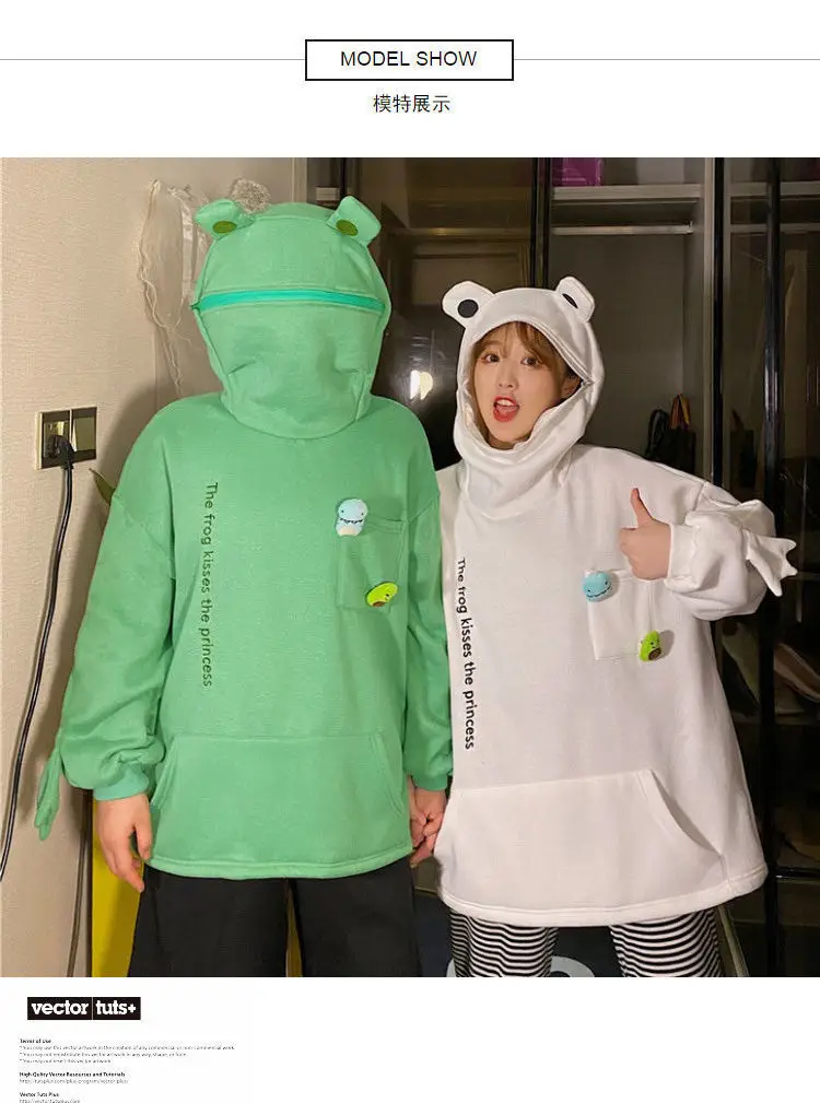 Women Korean Style Frog Hoodie Green Velvet Thickened — feature 11