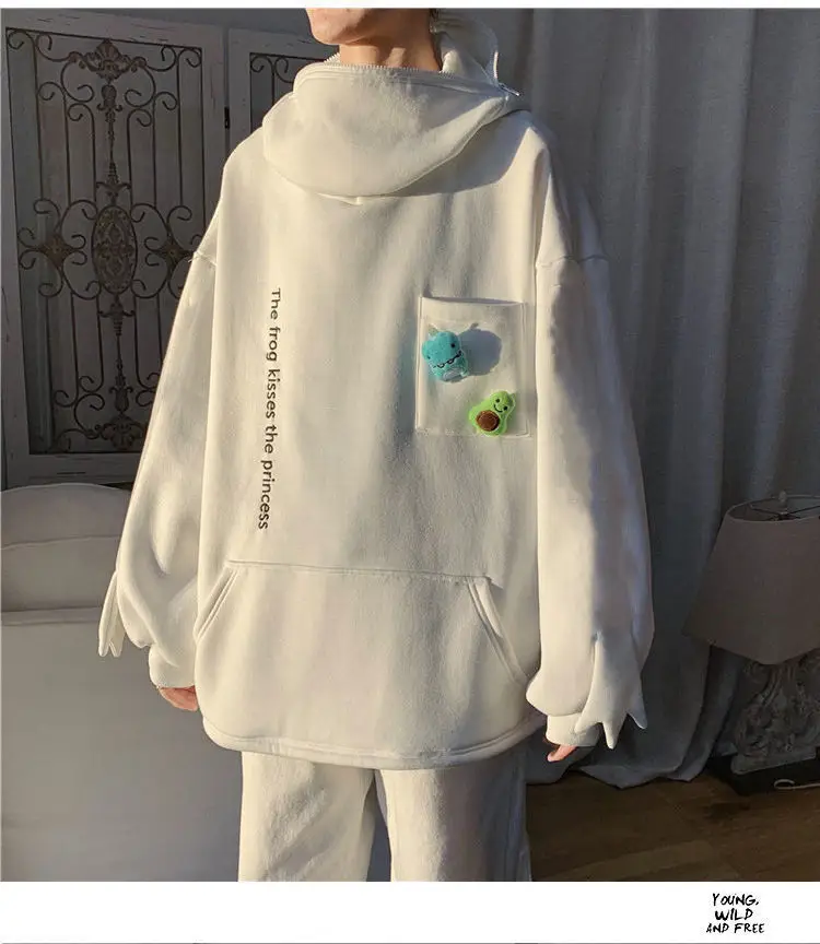 Women Korean Style Frog Hoodie Green Velvet Thickened — feature 23