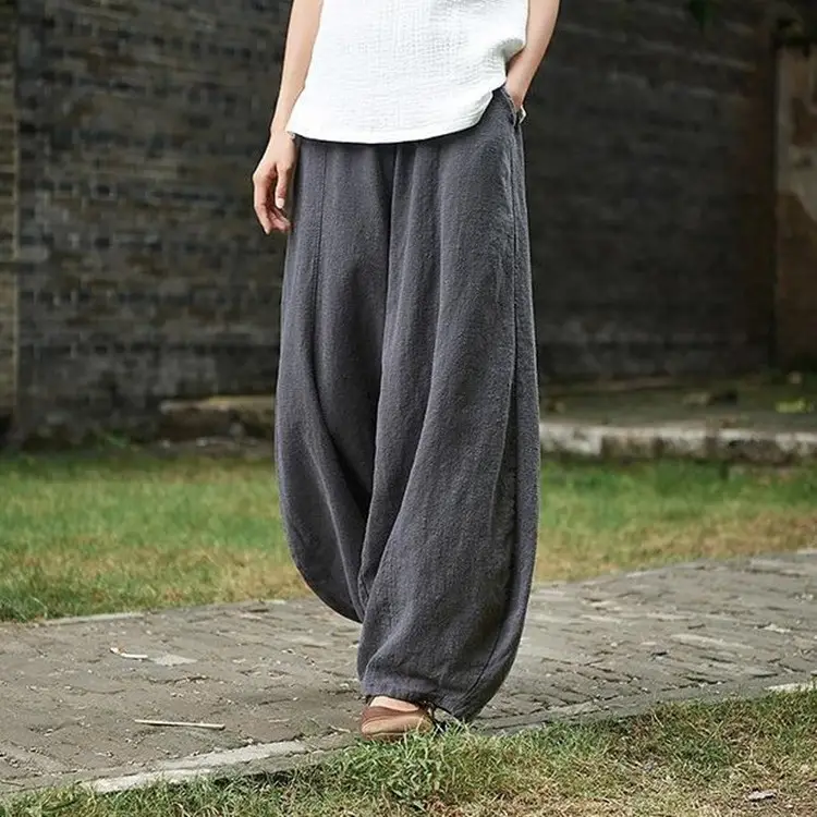 Women Loose Black Trousers Zen Tight Waist Large 2023
