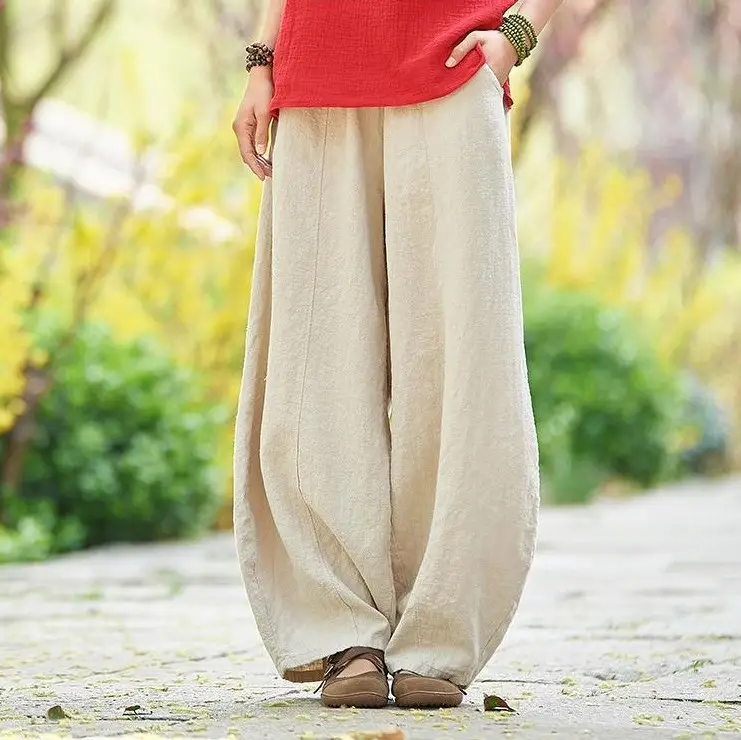 Women Loose Black Trousers Zen Tight Waist Large 2023