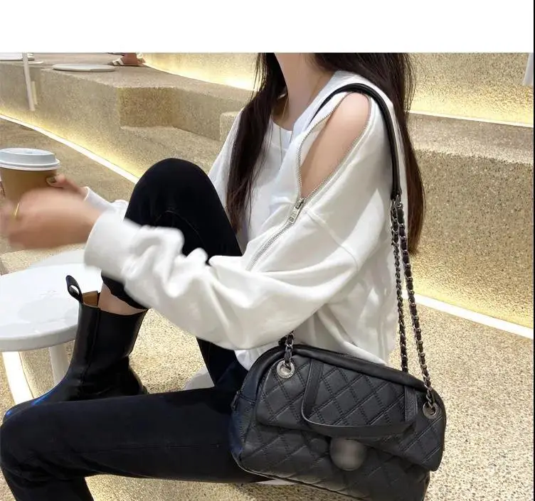 Women's Grey Zipper Off-Shoulder Sweater Long Sleeve — feature 12