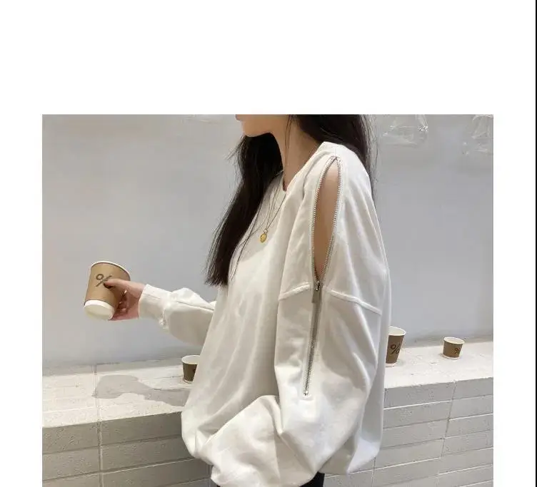 Women's Grey Zipper Off-Shoulder Sweater Long Sleeve — feature 15