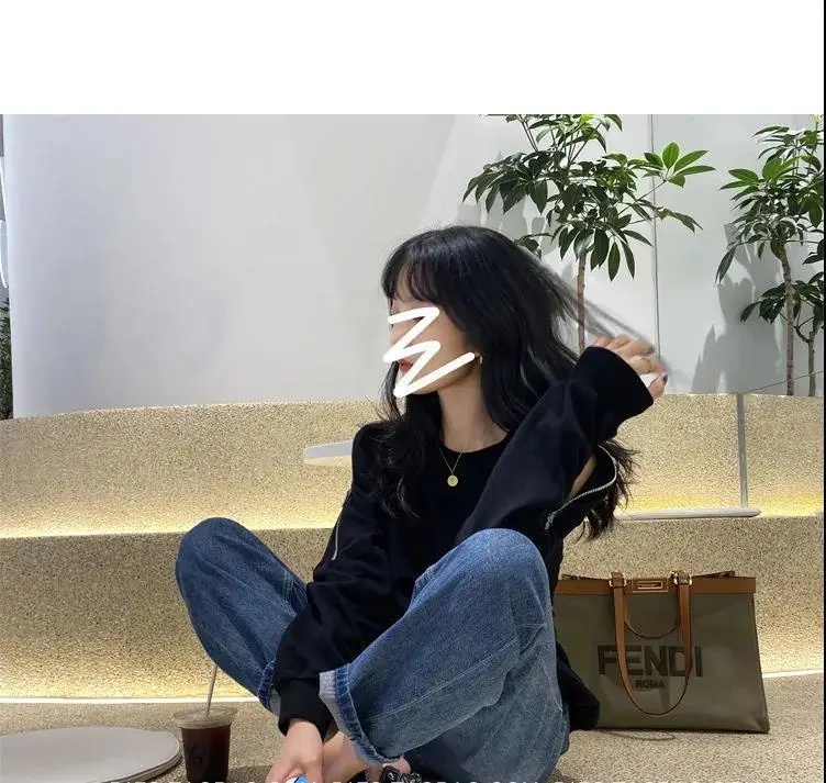 Women's Grey Zipper Off-Shoulder Sweater Long Sleeve — feature 24