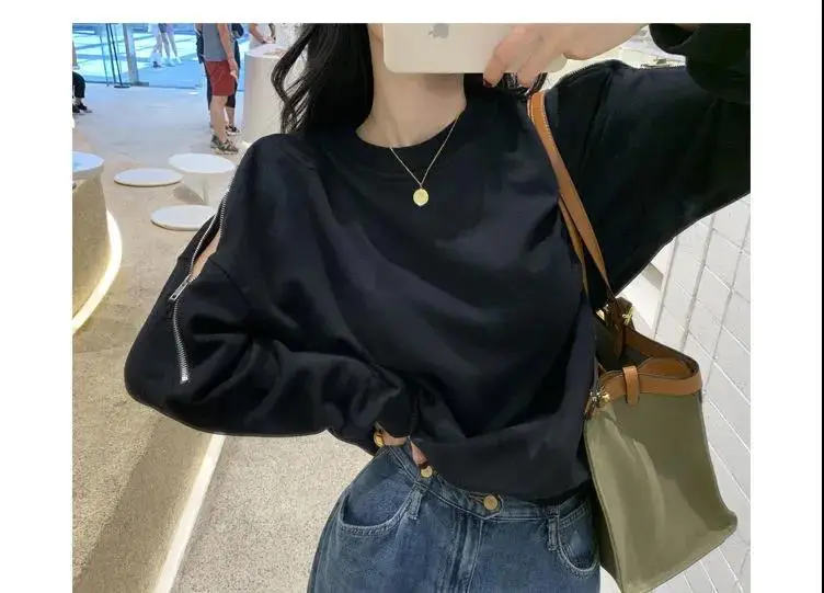 Women's Grey Zipper Off-Shoulder Sweater Long Sleeve — feature 27
