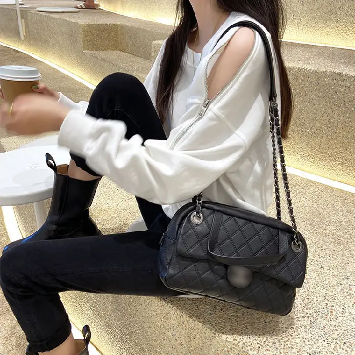 Women's Grey Zipper Off-Shoulder Sweater Long Sleeve - Image 3