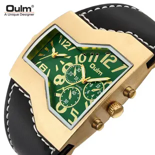 Men's Black Quartz Double Time Zone Watch with Leather Strap — feature 11