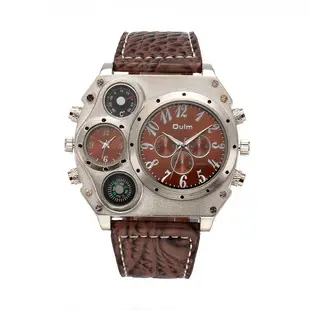 Men's Black Quartz Double Time Zone Watch with Leather Strap — feature 15