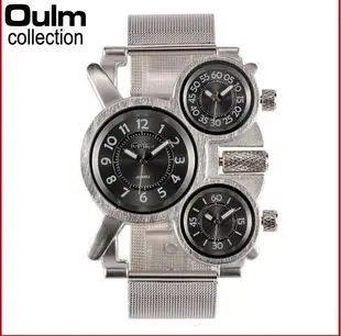 Men's Black Quartz Double Time Zone Watch with Leather Strap — feature 21