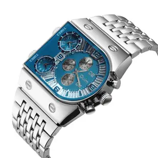 Men's Black Quartz Double Time Zone Watch with Leather Strap — feature 9
