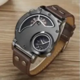 Men's Black Quartz Double Time Zone Watch with Leather Strap - Image 12