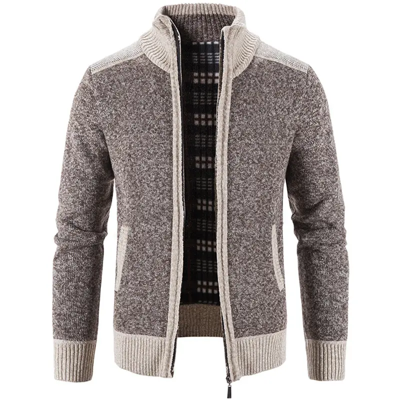 Men's Grey Velvet Cardigan Jacket Winter Coat - Image 4
