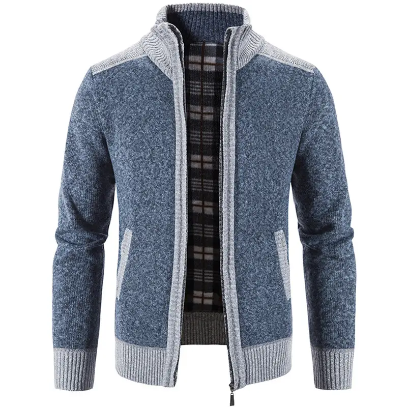 Men's Grey Velvet Cardigan Jacket Winter Coat - Image 5