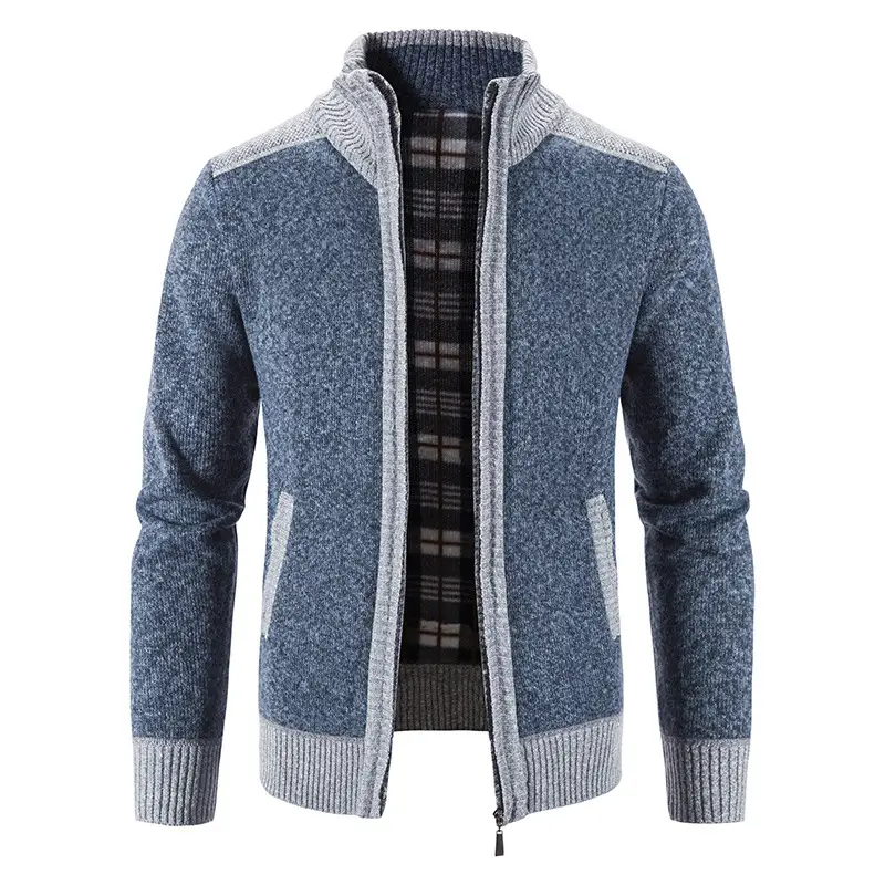 Men's Grey Velvet Cardigan Jacket Winter Coat - Image 2