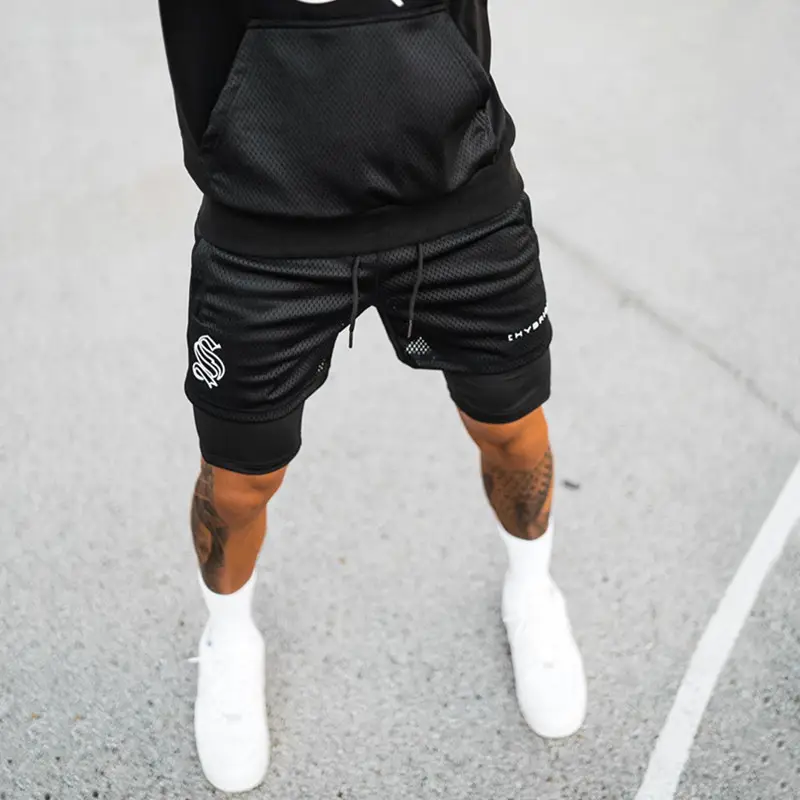 Men Black Orange Two Layer Sports Shorts Training Pants - Image 11