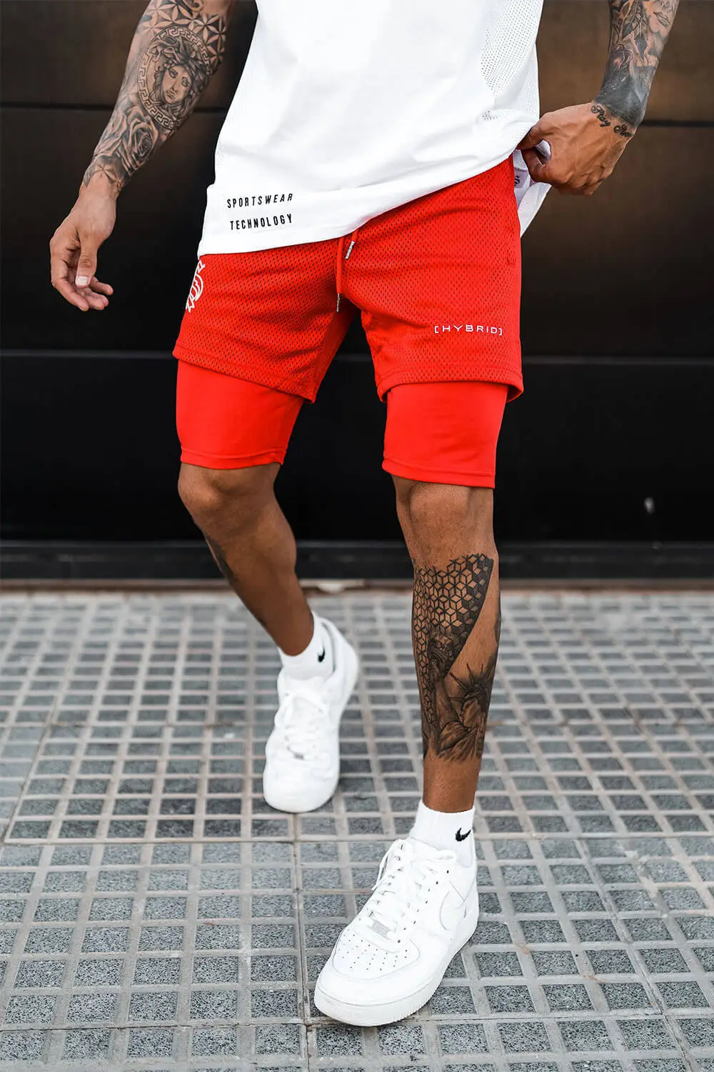 Men Black Orange Two Layer Sports Shorts Training Pants - Image 5