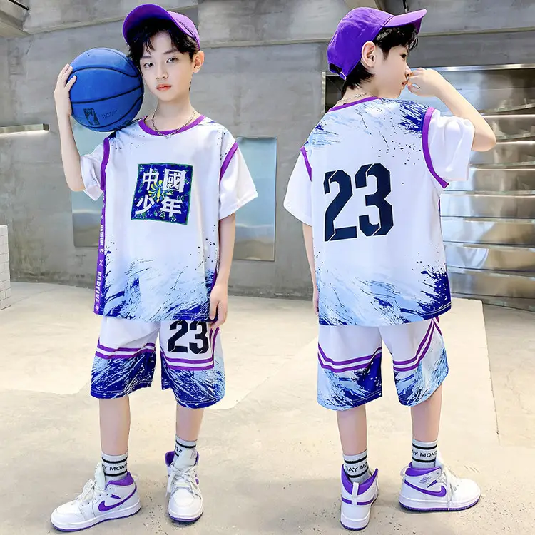 Boys Basketball 2Pc Blue Gradient Shorts Set Medium Large - Image 44