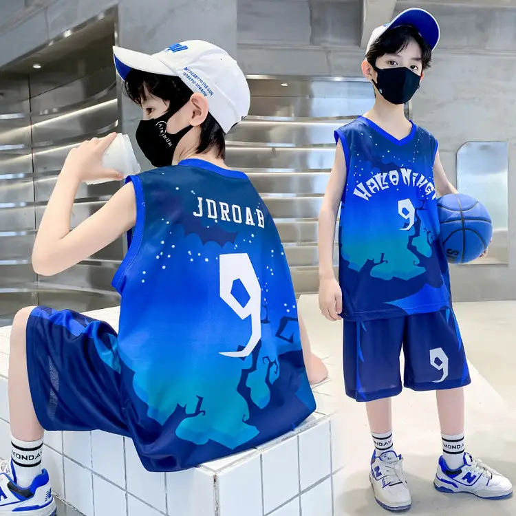 Boys Basketball 2Pc Blue Gradient Shorts Set Medium Large - Image 11