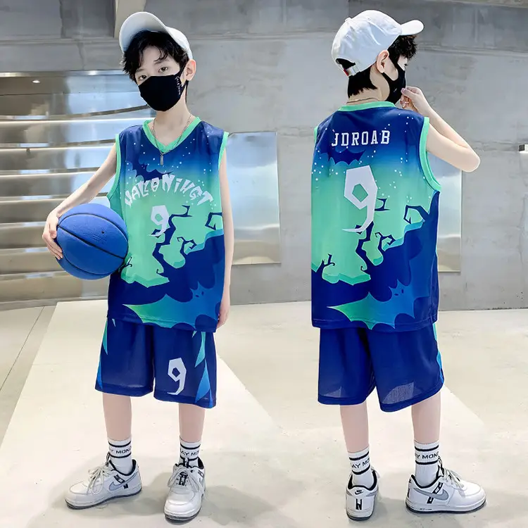 Boys Basketball 2Pc Blue Gradient Shorts Set Medium Large - Image 12