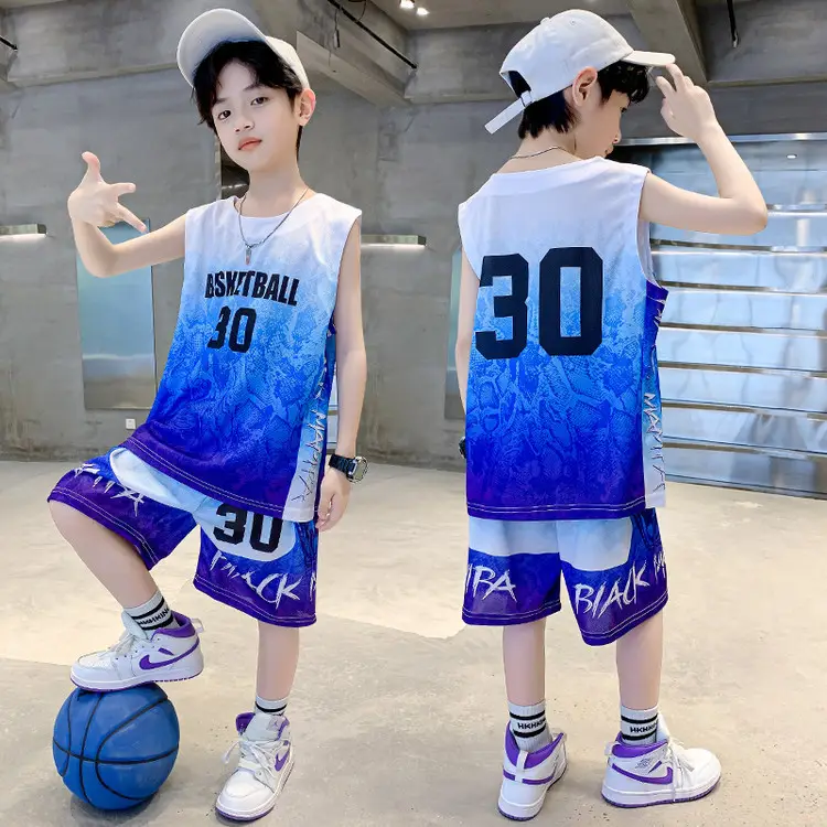 Boys Basketball 2Pc Blue Gradient Shorts Set Medium Large - Image 13