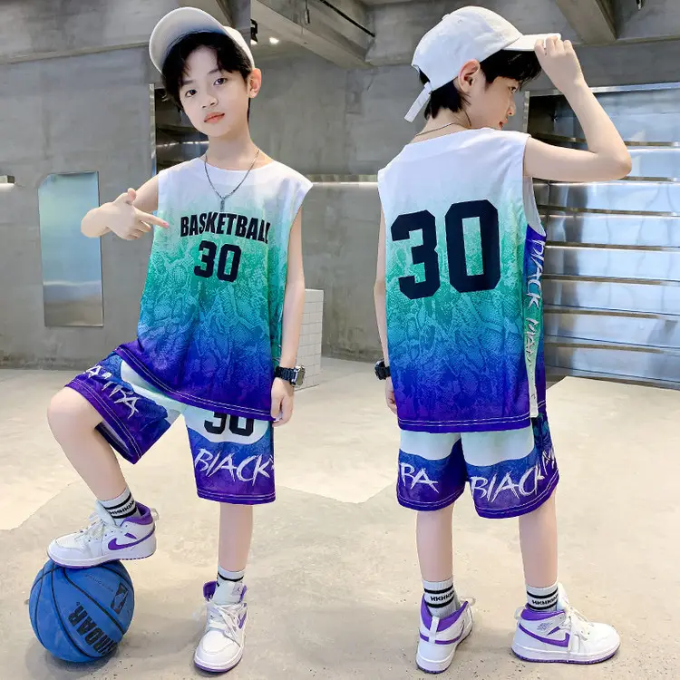 Boys Basketball 2Pc Blue Gradient Shorts Set Medium Large - Image 14