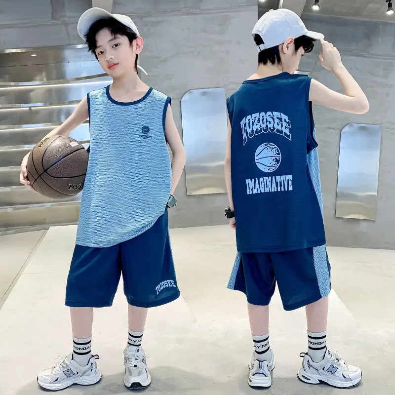 Boys Basketball 2Pc Blue Gradient Shorts Set Medium Large - Image 2