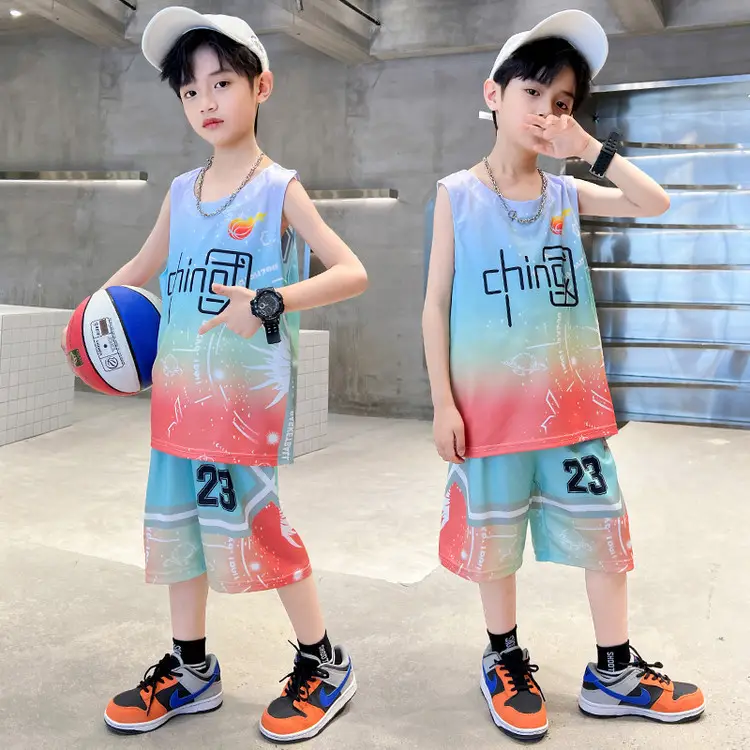 Boys Basketball 2Pc Blue Gradient Shorts Set Medium Large - Image 20