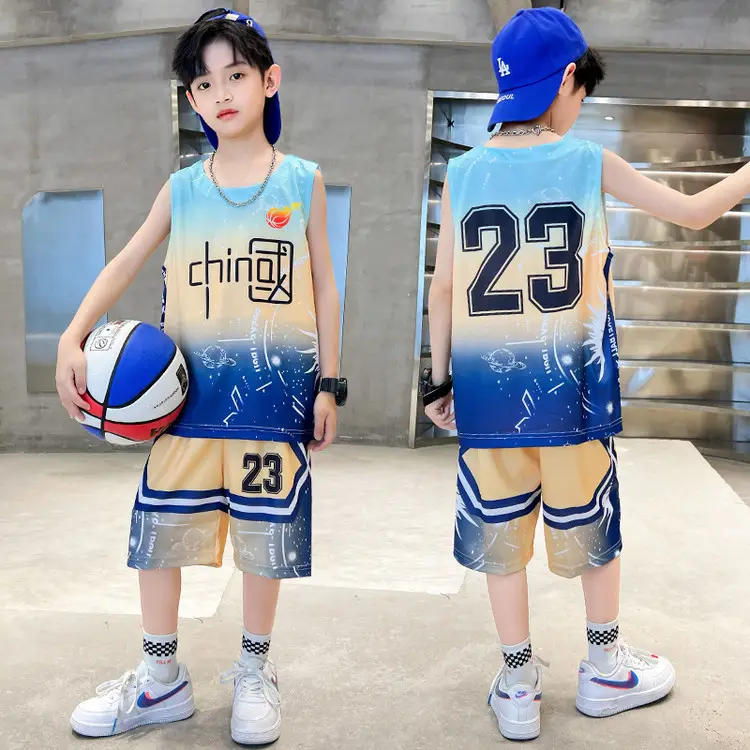 Boys Basketball 2Pc Blue Gradient Shorts Set Medium Large - Image 21