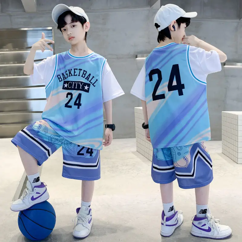 Boys Basketball 2Pc Blue Gradient Shorts Set Medium Large - Image 25