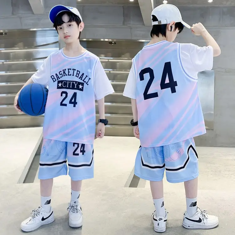 Boys Basketball 2Pc Blue Gradient Shorts Set Medium Large - Image 26