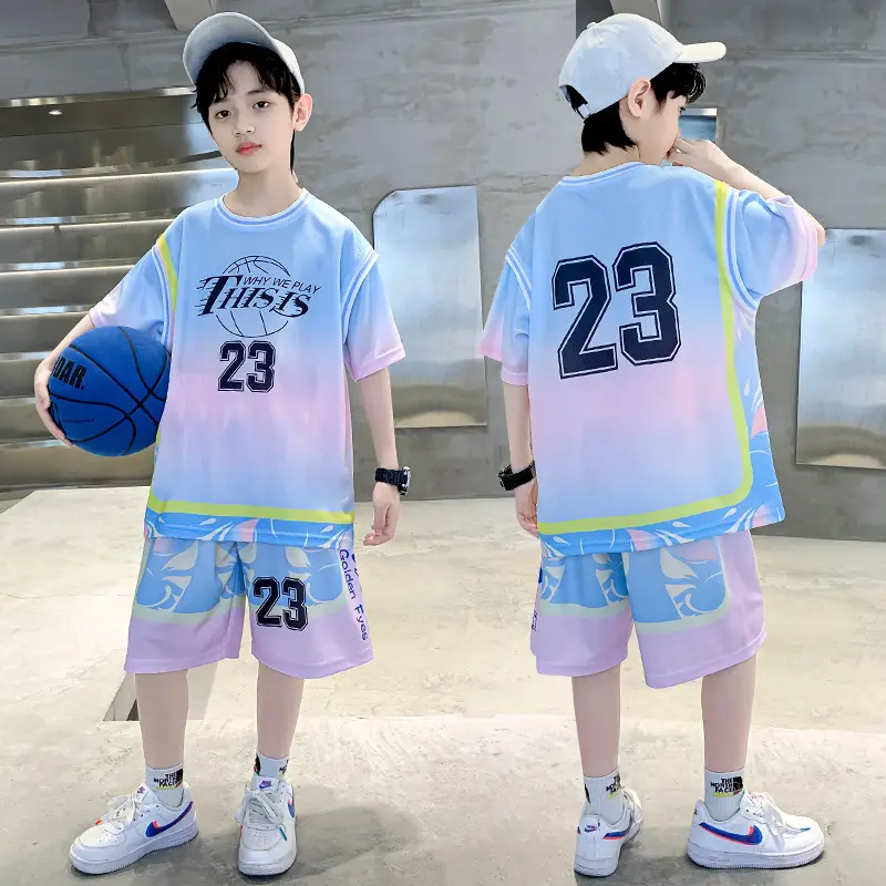 Boys Basketball 2Pc Blue Gradient Shorts Set Medium Large - Image 30