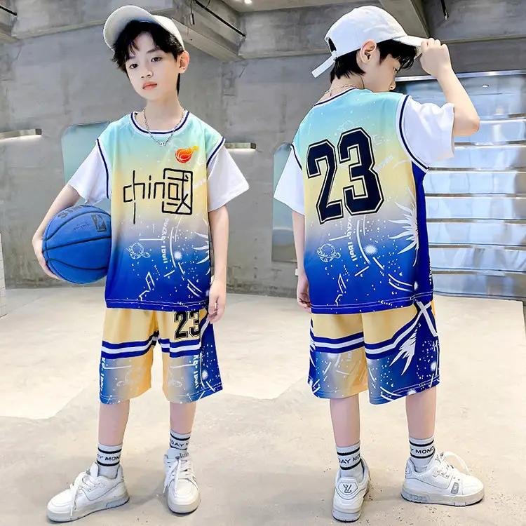 Boys Basketball 2Pc Blue Gradient Shorts Set Medium Large - Image 32