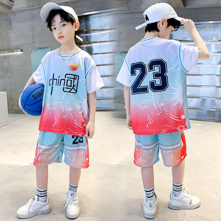Boys Basketball 2Pc Blue Gradient Shorts Set Medium Large - Image 33