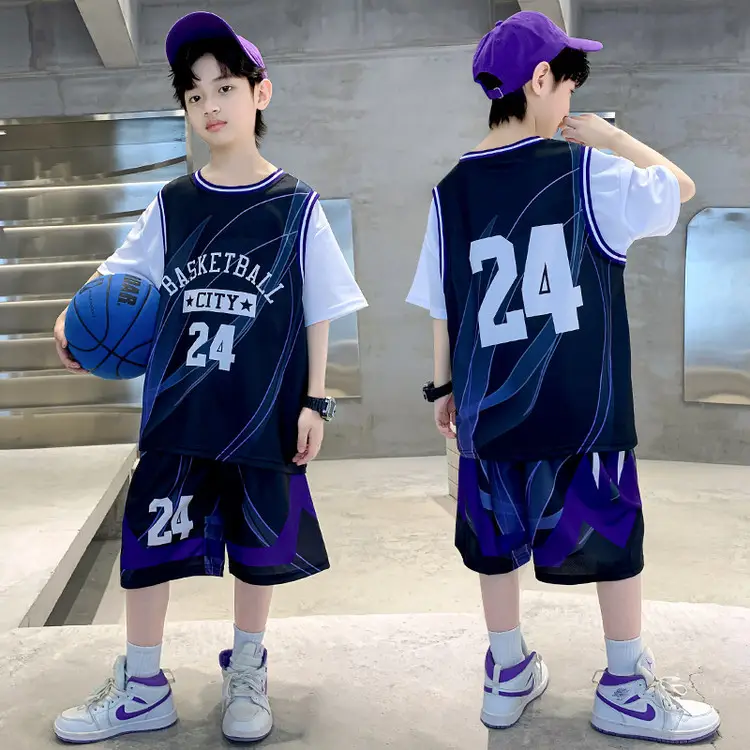 Boys Basketball 2Pc Blue Gradient Shorts Set Medium Large - Image 35