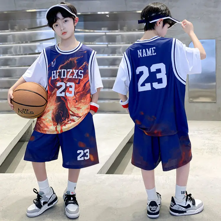Boys Basketball 2Pc Blue Gradient Shorts Set Medium Large - Image 36
