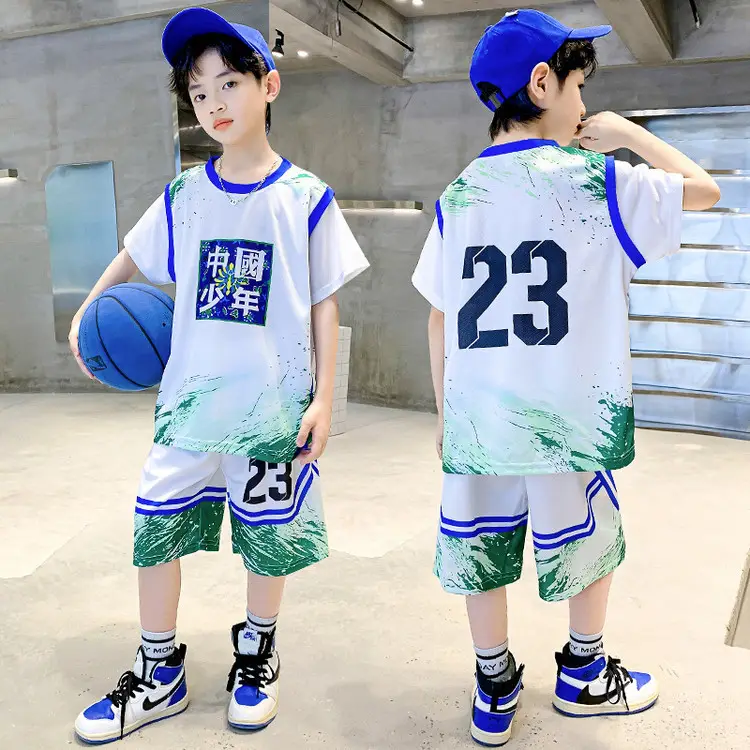 Boys Basketball 2Pc Blue Gradient Shorts Set Medium Large - Image 39