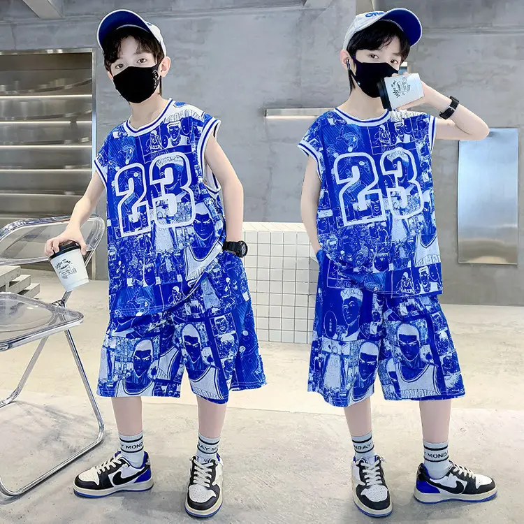 Boys Basketball 2Pc Blue Gradient Shorts Set Medium Large - Image 4