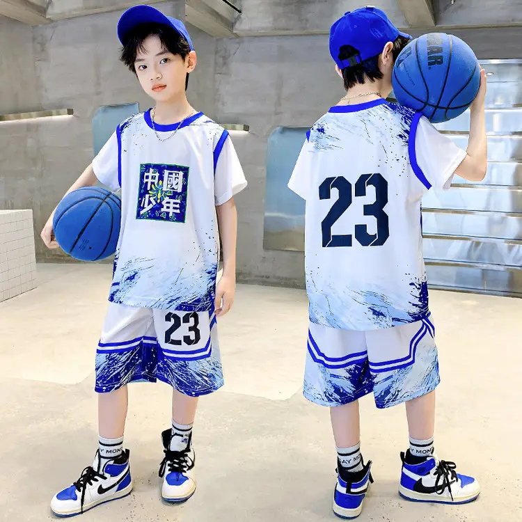Boys Basketball 2Pc Blue Gradient Shorts Set Medium Large - Image 40