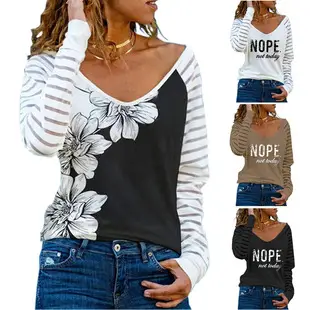 Women's White Heart Print Long Sleeve T-Shirt with Wide Collar — feature 3