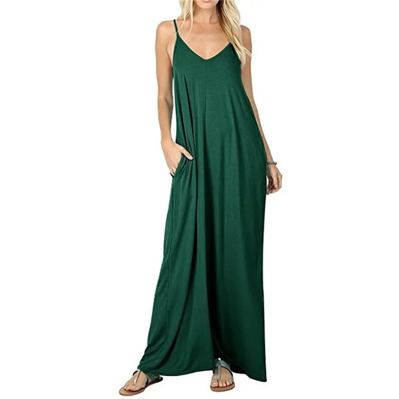 Blue Loose Sleeveless V-Neck Dress for Women