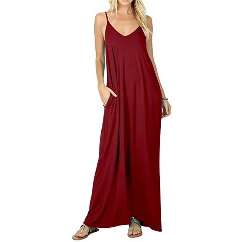 Blue Loose Sleeveless V-Neck Dress for Women