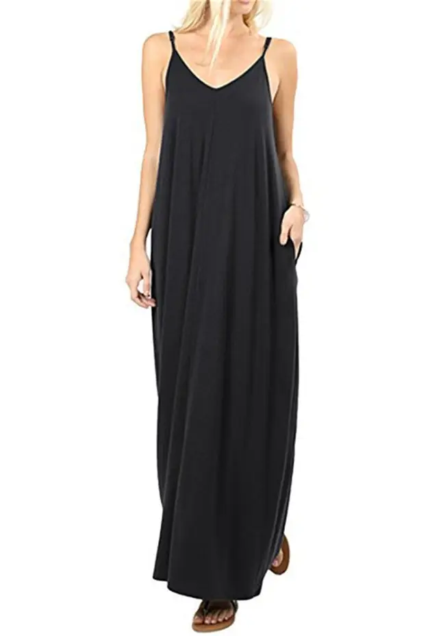 Blue Loose Sleeveless V-Neck Dress for Women